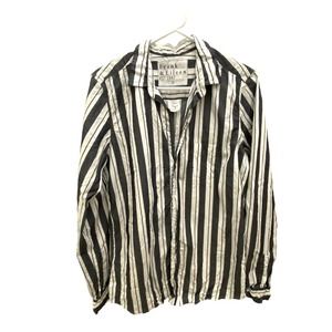 Frank & Eileen Barry Crinkle Size Large Striped Black / White Cotton Button Up